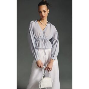 PILCRO | NWT $110 Anthropologie Babydoll Wrap Top in Blue Motif, Size Large